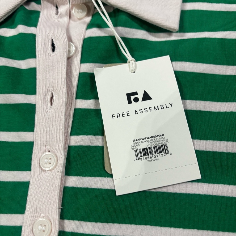 NWT Free Assembly Green White Striped Polo Shirt XS - Picture 4 of 11